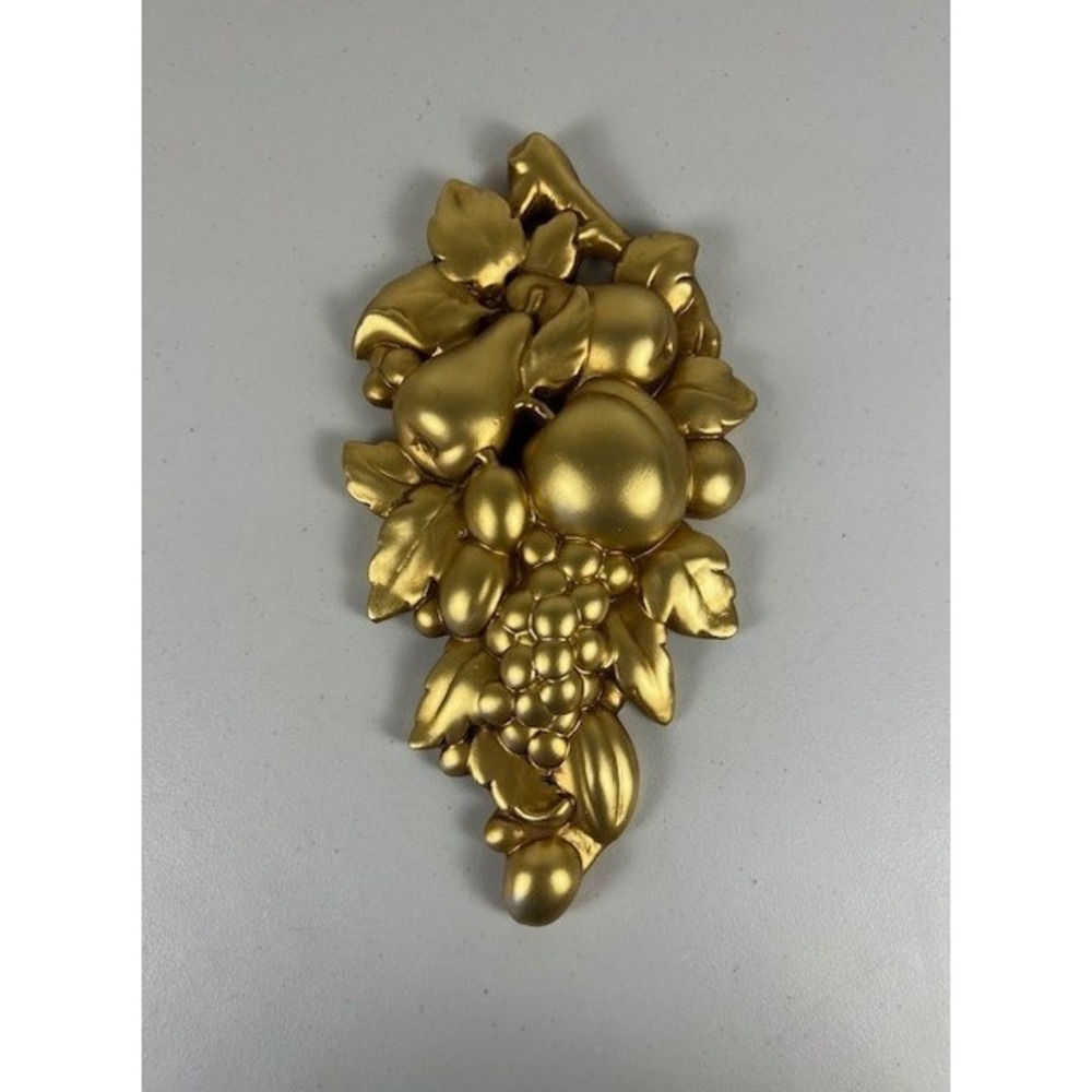 Vintage Roman Art Co Gold Fruit Wall Chalkware Resin Plaque Mid Century 14 Inch
